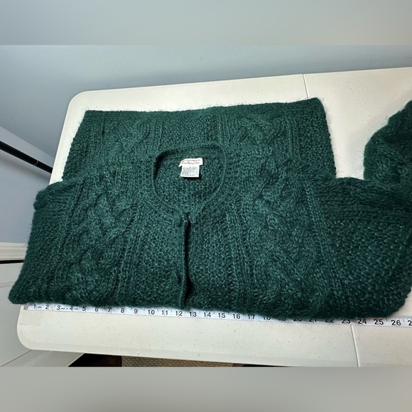 Vtg Talbots Mohair Blend Open Cable Knit Cardigan Sz L Oversized Forest Green - Picture 5 of 12